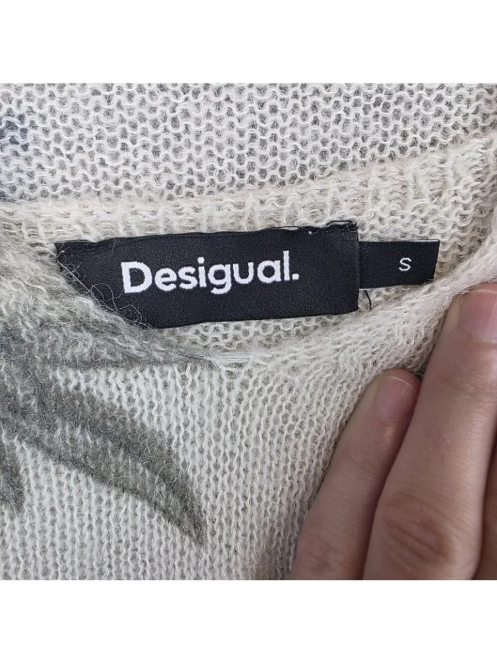 Desigual Cardigan Sweater Set Womens Small Cream Blue Floral Open Knit Sheer